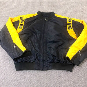 USA Biker Design Motorcycle Jacket Mens 2X Yellow Black Full Zip Long Sleeve